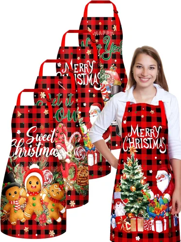 Miniatura 11 de Bencailor Delantales de verano de Navidad en julio con bolsillos, delantales de cocina ajustables de Navidad, impermeables para cocinar, mujeres