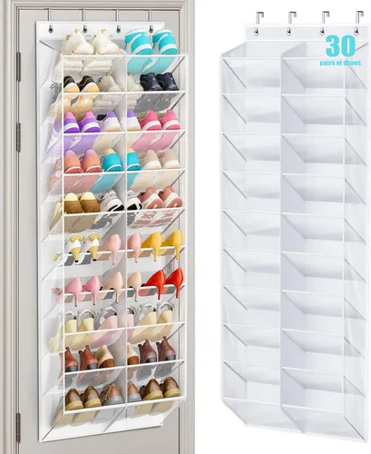 Miniatura 10 de MISSLO organizador de zapatos de 30 pares para colgar sobre la puerta, malla transpirable, estante colgante para zapatos para almacenamiento