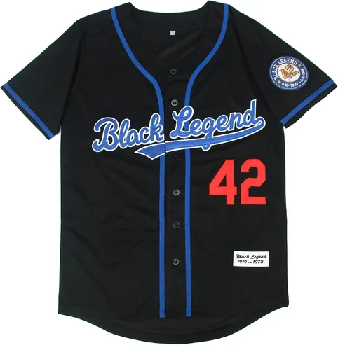 Miniatura 4 de Dabuliu Camiseta de béisbol retro Black Legend 42 para hombre, parches bordados, camisetas hipster hip hop cosidas