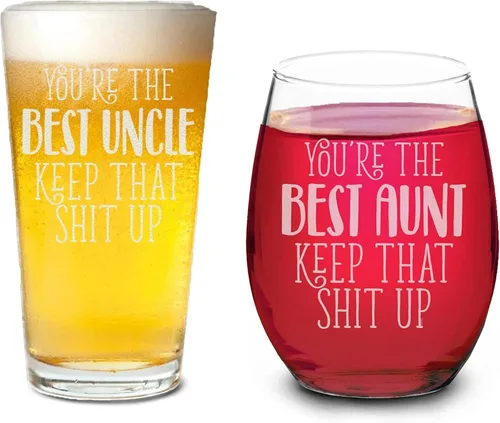 Veracco You Are The Best Uncle And Aunt Keep That S Up - Regalos divertidos de copa de cerveza y vino sin tallo (vidrio, transparente)
