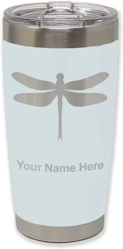 Miniatura 17 de LaserGram Vaso aislado al vacío de 20 onzas, libélula, grabado personalizado incluido (negro)