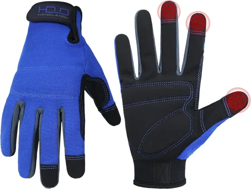 HANDLANDY Guantes de trabajo para hombre y mujer, guantes de trabajo de mecánicos de uso general con pantalla táctil, guantes de trabajo flexibles