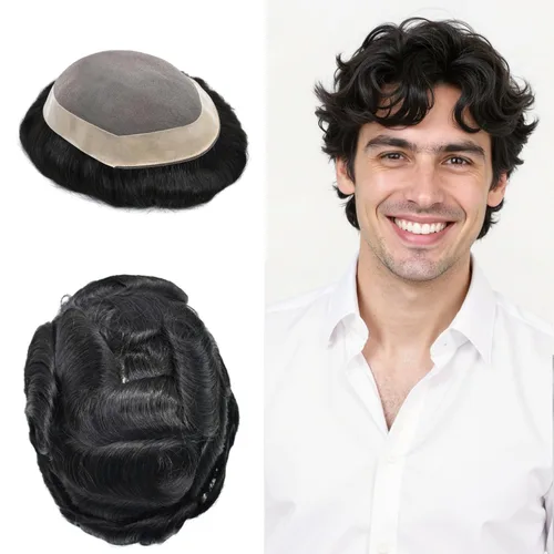 Miniatura 74 de Mens Toupee Hair Piece For Men Fine Mono Men Hair System Toupee For Men Hair Piece Real Human Hair System For Men Protesis Capilar Para Hombre 6x9