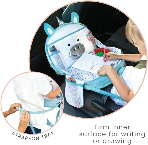 Miniatura 2 de Lulyboo Bandeja y mochila para asiento de automóvil de unicornio para niños pequeños Escritorio de viaje para niños con superficie de escritura