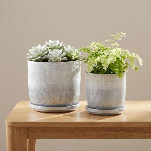 Macetas de cerámica texturizada con platillo para decoración del hogar, macetas modernas y macetas para plantas de jardín, macetas elegantes para