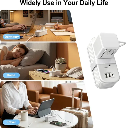 Miniatura 14 de VYLEE Adaptador de viaje universal con cable de extensión de 6 pies, adaptador de corriente internacional para Europa, Reino Unido, EE. UU.