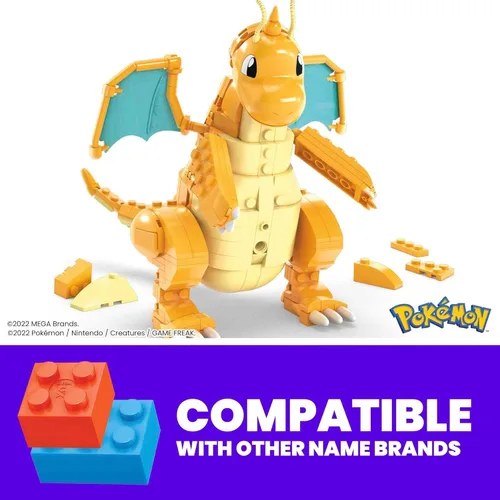 Miniatura 8 de MEGA Figura de acción de Pokémon Juguetes de construcción para niños, Dragonite con 388 piezas y movimiento de aleteo de alas, Idea de regalo
