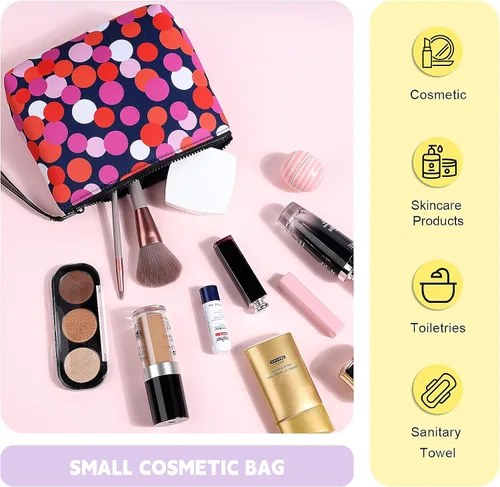 Miniatura 5 de Bolsa de maquillaje grande con cremallera, bolsa de cosméticos portátil para bolso, bolsa de viaje de neopreno lavable para mujer, Colorful Hearts