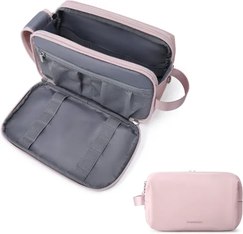 Miniatura 10 de Bolsa de aseo Bagsmart para hombres, organizador de artículos de viaje, kit Dopp resistente al agua, bolsa de afeitado para accesorios de aseo, Beige