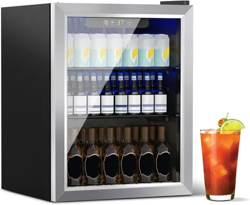 Miniatura 14 de DOGHLY Refrigerador de bebidas, mini refrigerador para 24 latas, puerta sólida para bebidas, refrescos, cerveza o vino, refrigerador pequeño