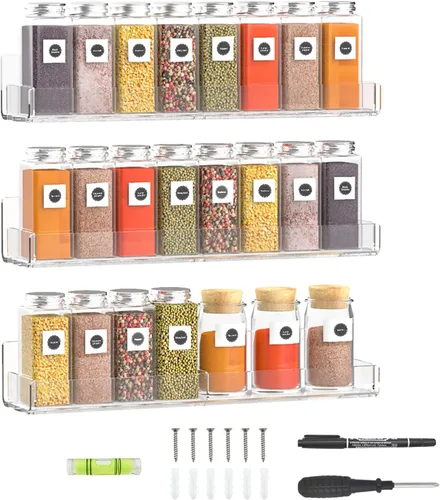 Miniatura 8 de Sezanrpt Estante acrílico para especias de montaje en pared, estantes colgantes para condimentos, tarros de especias de cocina, organizador