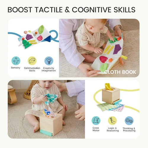 Miniatura 3 de Tiny Land Montessori - Juego de juguetes para bebés de 4 a 6 meses, kit de desarrollo de habilidades motoras de aprendizaje temprano con libro