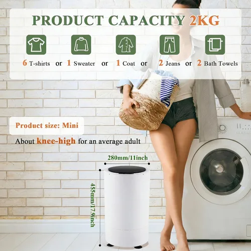 Miniatura 2 de Compacto Secador Eléctrico de Centrifugado 110V, Mini Secador de Ropa Portátil para Apartamentos, Escuelas, Dormitorios, Vehículos Recreacionales
