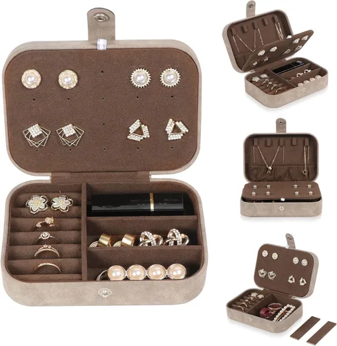 Miniatura 7 de Hatori Joyero de viaje, organizador de joyas pequeño de piel sintética para mujeres y niñas, mini estuche de viaje portátil, cajas de almacenamiento