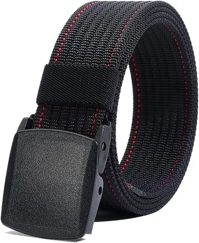 Miniatura 10 de LionVII Cinturones de trabajo de nailon para hombre, cinturón de lona transpirable con hebilla de plástico, fácil de recortar para adaptarse a
