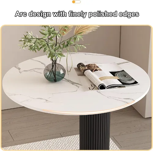 Miniatura 5 de Sude Table Mesa auxiliar auxiliar para sala de estar, mesa auxiliar con patrón de mármol, la parte superior redonda es fácil de montar, fácil