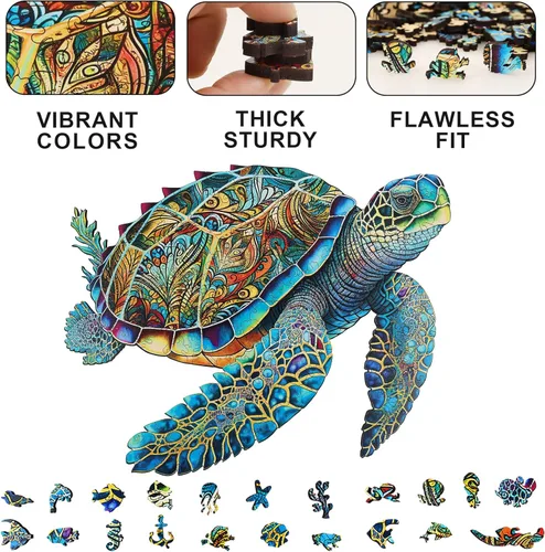Miniatura 4 de Rompecabezas de madera Mys Aurora, rompecabezas de tortuga marina 300 piezas, rompecabezas de madera único de 5 mm con forma de animal para adultos