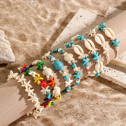 Miniatura 5 de 210 cuentas de turquesa con cuentas de tortuga marina floral, cuentas de tortuga blanca, cuentas sintéticas de estrellas de mar turquesa