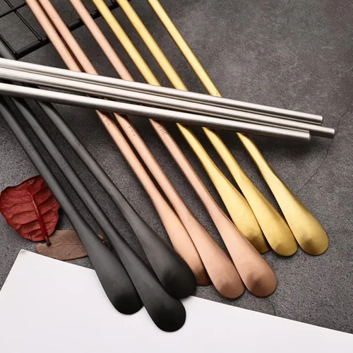 Miniatura 6 de 6 cucharas de mango largo mate de 8.6 pulgadas de acero inoxidable 304 para cóctel, cucharas de mezclar, cucharas de helado, cucharas de miel