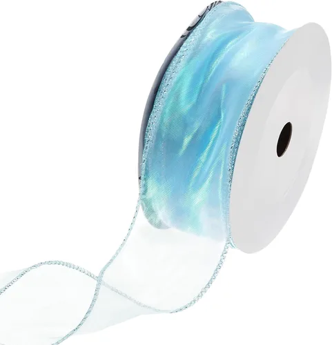 Miniatura 18 de MECCANIXITY - Cinta de organza con cable de 1 1/2" de ancho, brillante, transparente, con brillo irisado en tonos pastel, cinta de gasa para Beige