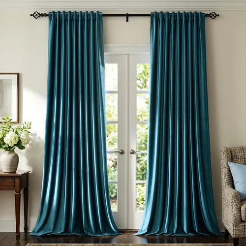 Miniatura 9 de PRIMROSE Cortinas de terciopelo champán de 63 pulgadas de largo para sala de estar, juego de 2 paneles opacos, bolsillo para barra, pestaña trasera