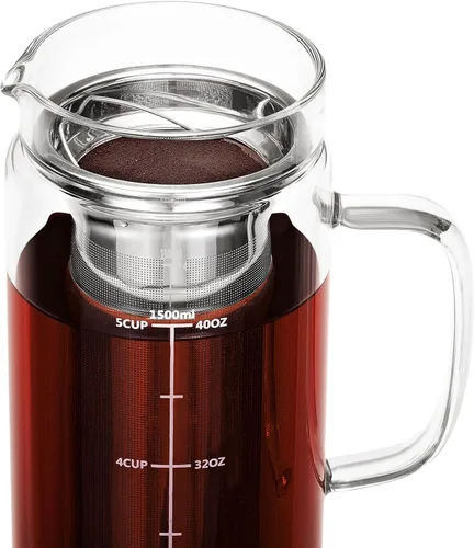Miniatura 7 de BTAT - Cafetera fría de 1.5 cuartos de galón, cafetera helada de 48 onzas, cafetera helada, jarra hermética de preparación fría, accesorios de café