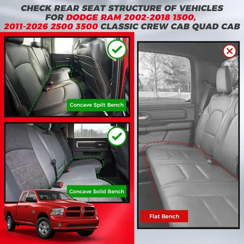 Miniatura 6 de FREESOO Juego completo de fundas de asiento de automóvil para Dodge Ram 2002-2018 1500 y 2011-2026 2500 3500 Crew Quad Cab, 2019-2024 Ram 1500 Negro