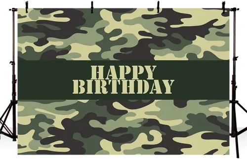 MEHOFOND Decoración de fiesta de cumpleaños de soldado del ejército, telón de fondo de camuflaje verde del ejército, fondo de fotografía de tartas,