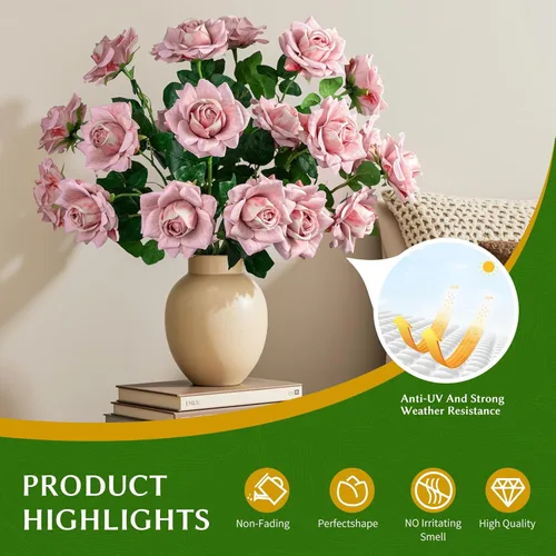 Miniatura 4 de Flores artificiales, rosas artificiales, rosas falsas de 23.2 pulgadas de tallo largo, flores artificiales para jarrón alto, rosa de seda, adecuadas