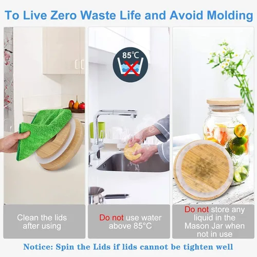 Miniatura 4 de Tapas de tarro Mason con orificio para pajita, tapas de bambú para lata de cerveza de vidrio, CNVOILA ECO tapas de tarro de bambú reutilizables