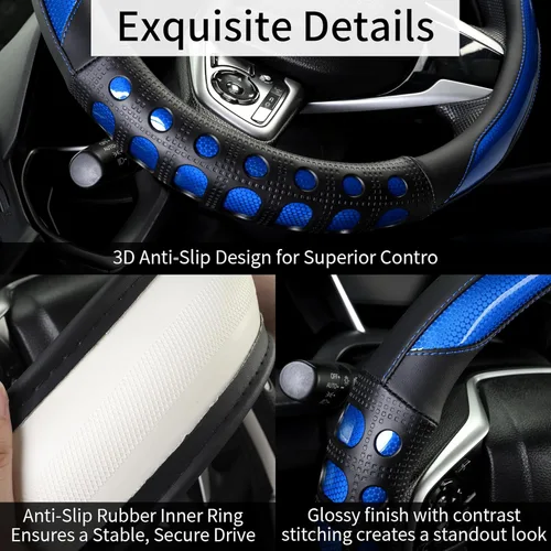 Miniatura 4 de Funda de cuero sintético para volante de automóvil con agarre antideslizante, para mujeres y hombres, ajuste universal para automóviles, camiones
