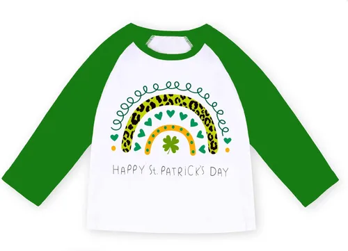 Camisetas para niños del Día de San Patricio unisex para niños y niñas, camiseta Pixel Cast Dinosaur Trébol trébol trébol manga raglán verde tops