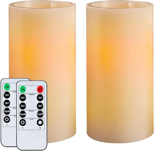 Miniatura 9 de Homemory Velas de cera sin llama de 5 x 3 pulgadas, velas LED de pilar con control remoto y temporizador, luz parpadeante amarilla ámbar