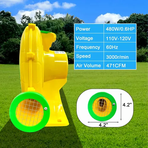Miniatura 2 de Soplador de casa de rebote de 480 W, soplador de aire de 0.6 HP para casas de rebote al aire libre, toboganes, puentes, cabina de pintura y otros