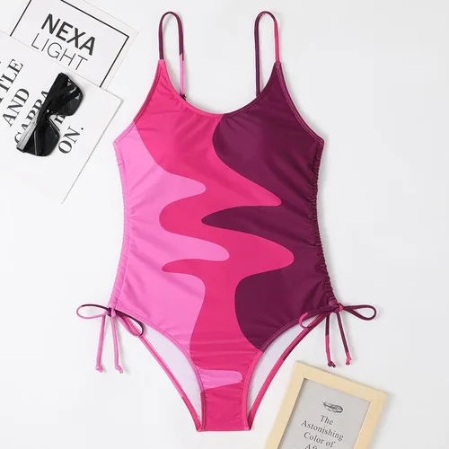 Miniatura 3 de Traje de baño de una pieza con cuello en V para mujer, estampado de leopardo, sin espalda, sin mangas, ropa de playa