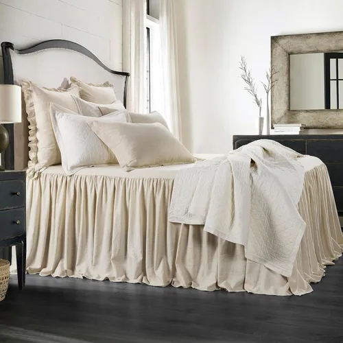 Miniatura 6 de HiEnd Accents Luna - Juego de ropa de cama de lino lavado de 3 piezas con falda con volantes y fundas de almohada, tamaño King, romántico