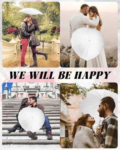 Miniatura 4 de Chunful 4 piezas en forma de corazón Brolly en forma de corazón para niñas, paraguas para siempre amor, paraguas blanco para novia, San Valentín