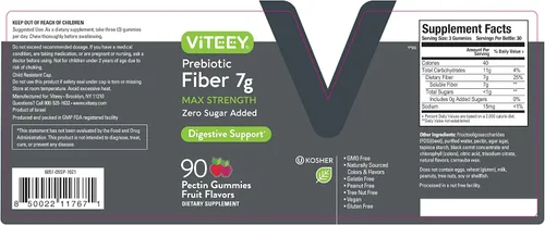 Miniatura 9 de Viteey Gomitas de fibra prebiótica para adultos, 0.27 oz - Gomitas de suplemento de fibra soluble digestiva y salud intestinal - Cero azúcar