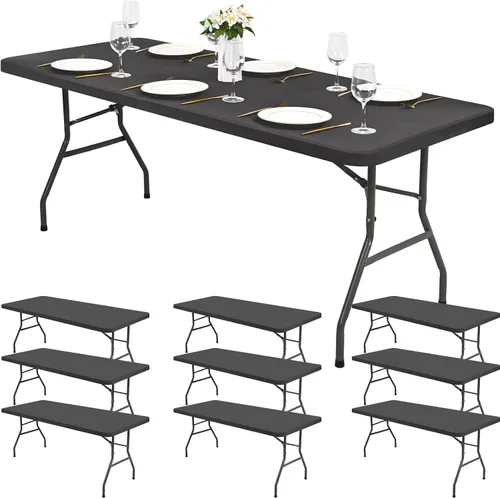 Miniatura 10 de Paquete de 6 fundas de tela elástica para mesa, color beige, para mesas de 8 pies, protector de mantel rectangular universal lavable y elástico