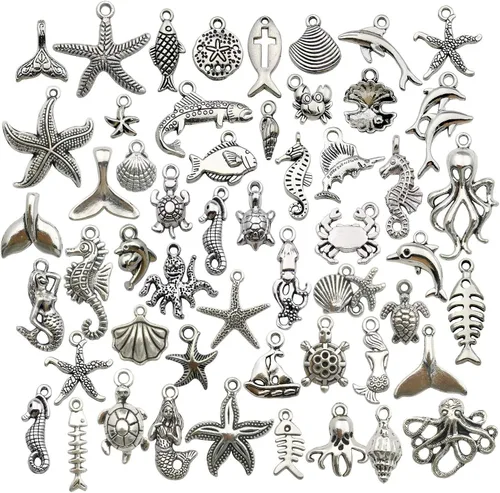 Miniatura 12 de Youdiyla Colección de 100 dijes de flores de árbol de plata, mini dijes pequeños de metal, suministros para manualidades para collar y pulsera
