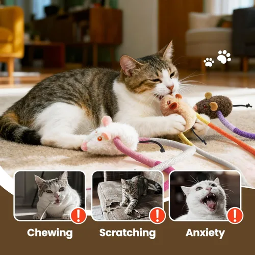 Miniatura 5 de Cuerdas masticables para gatos con ratón de hierba gatera, 3 juguetes masticables para gatos grandes, juguetes 3 en 1 con hierba gatera y cuerdas