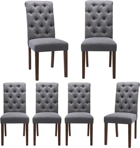 Miniatura 21 de Juego de 2 sillas de comedor capitoné, sillas de comedor Parsons tapizadas, sillas auxiliares de cocina de tela con patas de madera, beige