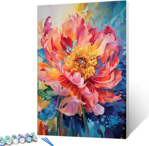 Miniatura 8 de Pintura al óleo DIY pintar por números para adultos principiante flores amarillas pintura por números antiestrés pintura digital al óleo, pintura
