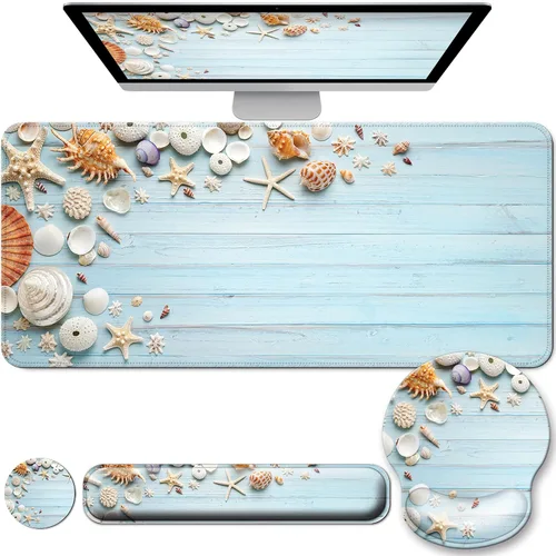 Miniatura 19 de Juego de alfombrillas de escritorio + teclado y alfombrilla para mouse con soporte para reposamuñecas, alfombrilla grande 4 en 1 para computadora