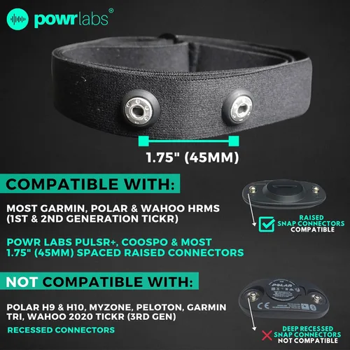 Miniatura 2 de Wahoo Tickr, Polar H7, Garmin HRM Coospo - Correa de repuesto para monitor de frecuencia cardíaca (Powr Labs, M-XXL)