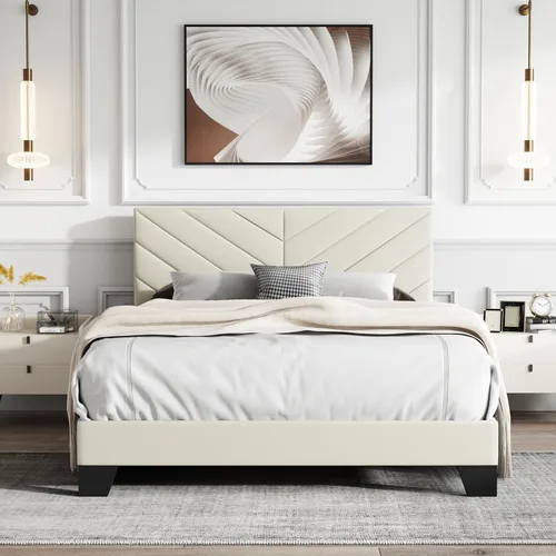IOILORI Base de cama de tamaño matrimonial con cabecera tapizada, listones de madera resistentes, silencioso, no requiere resortes, fácil de montar,