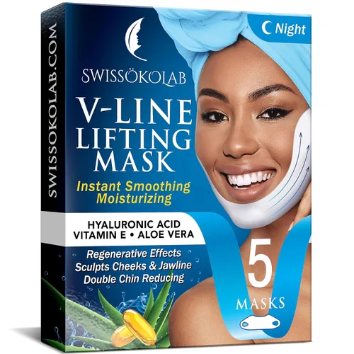 SWISSÖKOLAB Máscara facial con levantamiento en forma de V, parche para barbilla, reductor de mentón, ajuste de contorno de barbilla, reafirmante