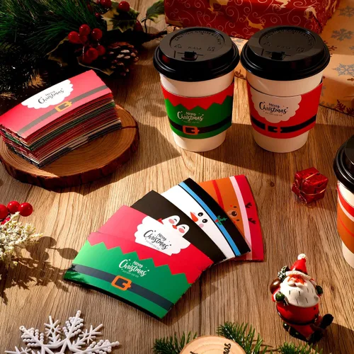 Miniatura 3 de Remerry Paquete de 125 fundas de papel desechables para tazas de café de invierno, Navidad, Papá Noel, té, chocolate caliente, cacao, para tazas