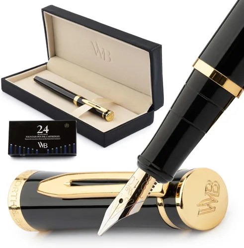 Miniatura 44 de Conjunto de pluma estilográfica Wordsworth & Black, plumín extra fino dorado de 18 quilates, incluye 24 cartuchos de tinta, convertidor de repuesto