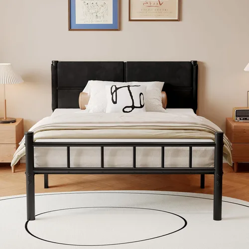Miniatura 8 de Base de cama metálica, base de cama tamaño individual de 14 pulgadas con espacio de almacenamiento, base de colchón resistente y de trabajo pesado